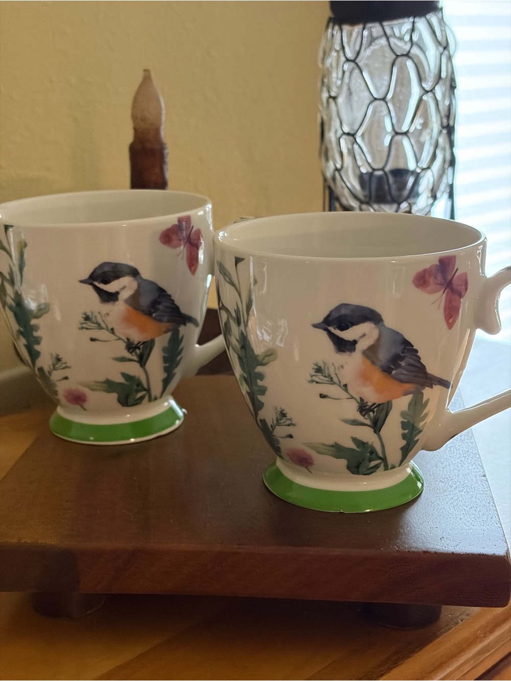 The English Mug Co. Bird & Floral Fine China Teacups (2)